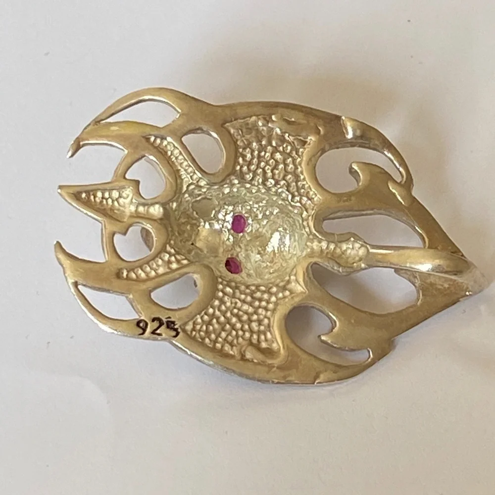 925 silver skull pendant pink cz stones eyes